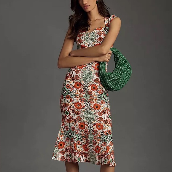 By Anthropologie Cecily Fit & Flare Sweetheart Floral Midi Dress Size Medium - Picture 2 of 10